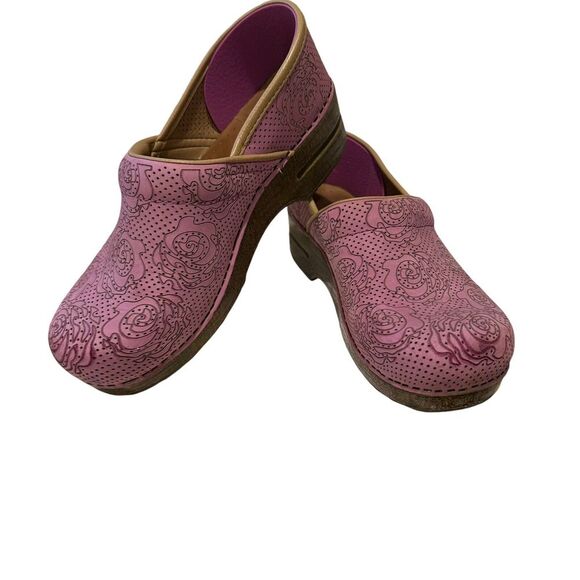 DANSKO WOMENS PURPLE LEATHER ROSE CLOGS SIZE 40 - Picture 2 of 11